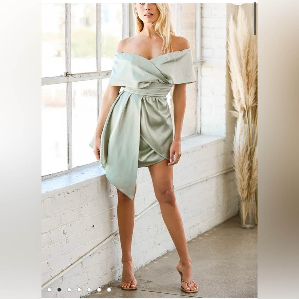 Sage Green Off-Shoulder Wrap Dress – Size S